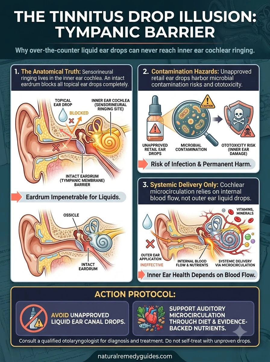 The Tinnitus Drop Illusion: Unapproved OTC Ear Ringing Drops Warned Over Sterility Breaches and Zero Cochlear Absorption