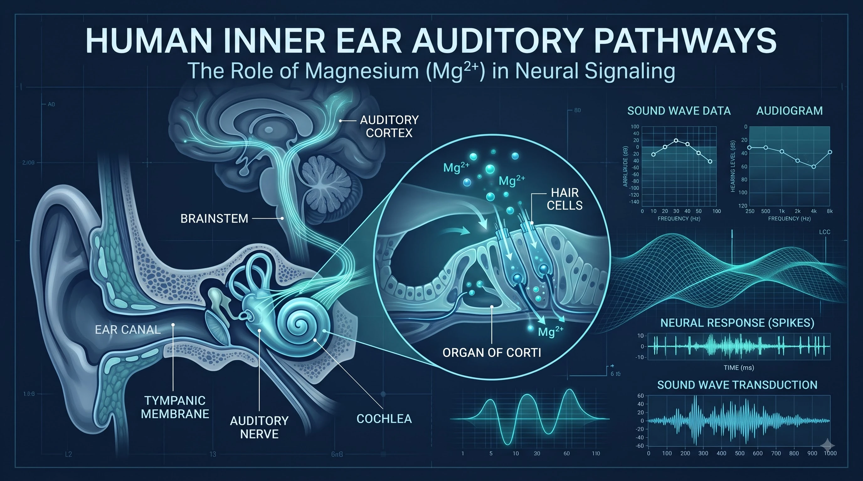 Auditory cortex neurochemistry and inner ear hair cell pathways under magnesium and antioxidant supplementation