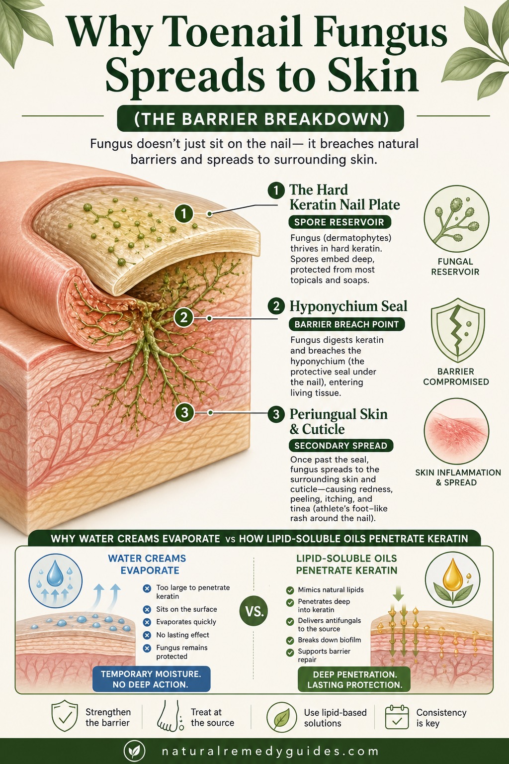 Why toenail fungus spreads to surrounding skin - Root cause anatomical breakdown and lipid oil protocol